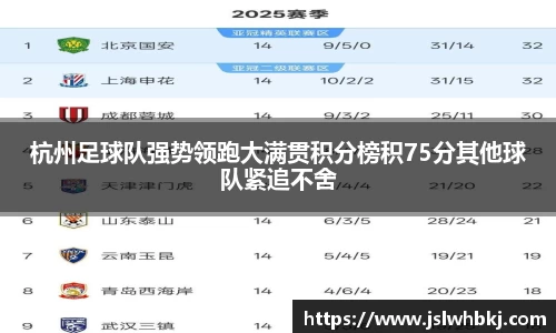 杭州足球队强势领跑大满贯积分榜积75分其他球队紧追不舍